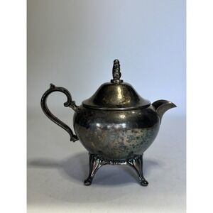 Vintage Ornate Footed Silver-Plated Teapot – Elegant Victorian Style & Patina
